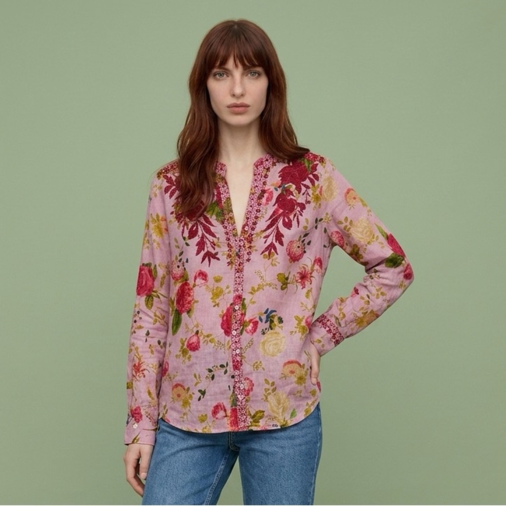 Vintage Goa embroidered coastal boho romantic floral  tunic blouse